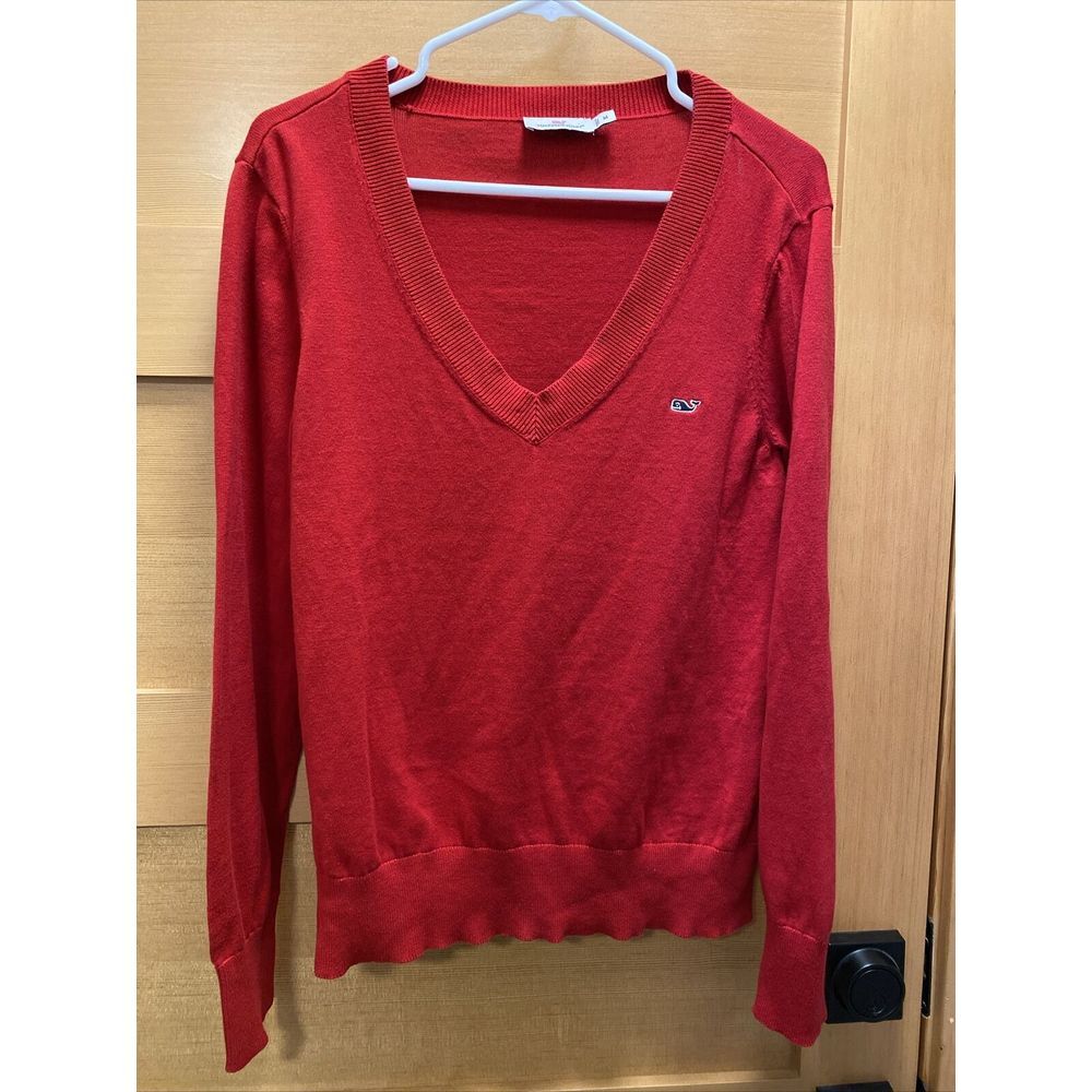 Vineyard Vines Sweater Mens Medium Red‎ V Neck Cotton Pullover Golf Preppy